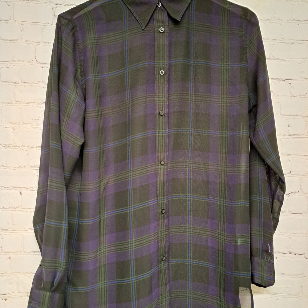 Lauren Ralph Lauren Men's Green and Purple Plaid Shirt